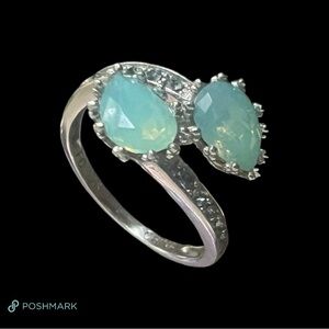 💖 Sterling Silver Aqua Stone Bypass Ring 💖